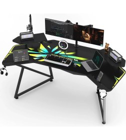 Resim Michael Brean Özel Tasarım Kanatlı Oyuncu Masası 160 cm Bardaklık ve Kulaklık Tutucu Hediye 