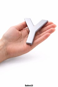 Resim Badem10 Yapışkanlı Y Harfi 8.5 cm Parlak Krom Minimal Tasarım Kapı ve Posta Kutusu İçin Premium Metal Harf 