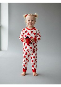 Resim Zekids Kız Bebek Pamuklu Kalp Desenli Pijama Takımı-16850 Kırmızı 