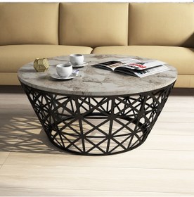 Resim Variant Stil Metal Mermer Desenli Orta Sehpa - Beyaz Mermer 