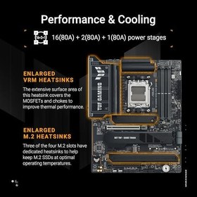 Resim ASUS TUF GAMING X870E-PLUS WIFI7 AMD X870 AM5 DDR5 8000 HDMI 2xUSB4 4x M2 USB3.2 WiFi 7 + BT AURA RGB 2.5Gbit LAN ATX 16+2+1+1 Güç Aşamaları, Çift USB4, Gelişmiş AI Bilgisayarları için Hazır Anakart 