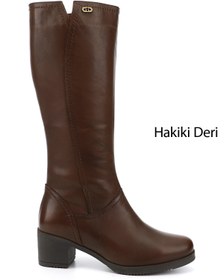 Resim GÖNDERİ(R) Kadın / Kız Kahve Antik Fermuarlı Kalın Topuklu Hakiki Deri Çizme 