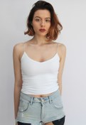 Resim Rosse Butik Kadın V Yaka Beyaz İp Askılı Crop Top 