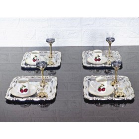 Resim 6 Adet Sunum Tepsisi & Kahve & Çay Tepsisi- Gümüş Tepsi Döküm Gümüş Gül Çerçeveli Gümüş 