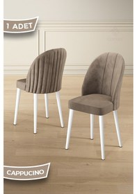 Resim Canisa Mara Serisi 1 Adet Cappucino Babyface Kumaş Beyaz Metal Ayak Mutfak Sandalyesi Cappucino Sandalye Beyaz Ayak 