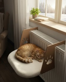 Resim Reyo Pet Kalorifer Petek Radyatöre Asılabilen Kedi Köpek Yatağı Peluş Beyaz 