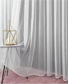 Resim Altuntaş Tasarım Ütü Istemez Keten Çizgili Petek Üstü Desen Salon Mutfak Balkon Perdesi 1x2 Seyrekpileli Tül Perde kırık beyaz 300 x 250 