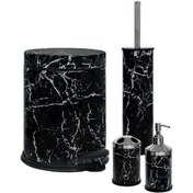 Resim SİLİWAX SİYAH MERMER-4 Lü Set Pedallı Çöp Kovası Wc Klozet Fırça Siyah 