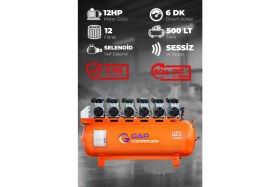 Resim GAP Kompresör Hava Kompresörü Sessiz ve Yağsız 500LT GPS-1500X6 