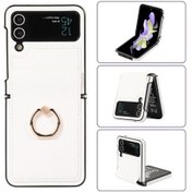 Resim Samsung Galaxy Z Flip3 Tam Kapsamlı Katlamalı Düz Renkli Pu Telefon Kılıfı 
