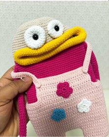 Resim El Yapımı Örgü Telefon Çantası, Dekoratif Hediyelik, Sevimli Figürlü, 3lü Set Ve Anahtarlık Pembe 