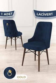 Resim Canisa Pare Serisi, 1.sınıf Babyface Kumaş, Yemek Odası Lacivert Sandalye, Ceviz Gürgen Ayak, Gold Halkalı 