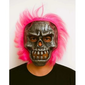 Resim Wild Skull - Gümüş Kafatası Pembe Saçlı Iskelet Maske 