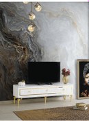 Resim 150 CM KLAS METAL AYAK MDF MEBRAN KAPAK TV SEHPASI BEYAZ GOLD 