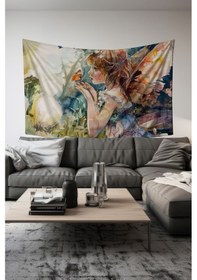 Resim Peri Ve Kelebek Desenli Duvar Halısı Duvar Örtüsü Tapestry Süet Dokulu Kumaş 