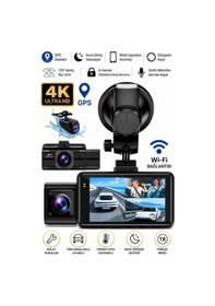 Resim 4k Araç Kamerası 3 Kameralı Ön-arka - İç Wifi Gps Park Modu Gece Görüşlü Araç İçi Kamera F6 Dash Cam 