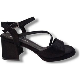 Resim Erbay 402-25 Saten Kalın Topuk Anatomik Kadın Sandalet Siyah 