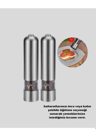 Resim Elektrikli Tuz Karabiber Değirmeni Paslanmaz Gövde, Led Işıklı Ve Ayarlanabilir Öğütme Çok Renkli 