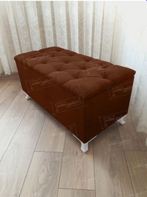 Resim Lüks Sandıklı Kapitone Puf Bench Ayakucu Koltuk Kahverengi 