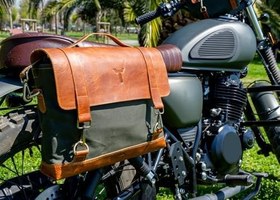 Resim Motosiklet Çantası, Motosiklet Yan Çantası, Kanvas Çanta, Geçme Kilitli (Yeşil) 