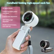 Resim HD Dijital Ekranlı 5 Hızlı Turbofan Boyun Ventilatörü, USB Şarj Edilebilir 3600mAh Pil, 180° Ayarlanabilir Katlama Açısı, Dış Mekan ve Kişisel Kullanım için Sessiz Soğutma - Kompakt, Hafif ve Enerji Tasarruflu, Kişisel Boyun Ventilatörü | Katlanabilir Fan | Dijital Ekranlı Fan 
