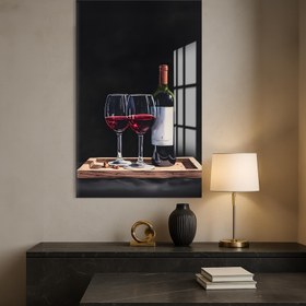 Resim Kırmızı Şarap Cam Tablo - Altın / 20x30 cm 