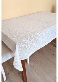 Resim Dantel Motifli Muşamba Masa Örtüsü 140 X 180 Cm - Beyaz Renk-çiçek 