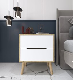 Resim VM VERTEX MOBİLYA Flora Komodin 2 Çekmeceli Yatak Odası Bebek Odası Safir Meşe-Beyaz 