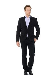 Resim Sposo G-162 Dar Kalıp Örme Kumaş Siyah Erkek Blazer Ceket Siyah 