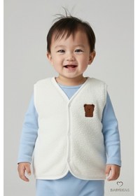 Resim Babyden's 2 Li Welsoft Yelek Seti Erkek Bebek & Çocuk Peluş Yumuşak Kışlık Bebek Yeleği, Çıtçıtlı Ekru - Mavi 