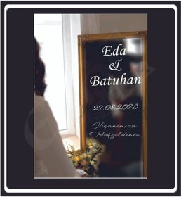 Resim EYBA STİCKER Düğün Nişan ayna yazısı 40x35 Cm BEYAZ ÜTFEN SORU SORDAN ULAŞIN ayna değil yazıdır 