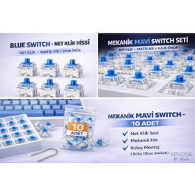 Resim xphone teknik servis Mavi Switch Mekanik Klavye Tuşu - 10 ADET, 2 Pinli - (clicker anahtarlık üretimi için uygun) 