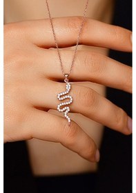 Resim Roza Silver Zirkon Taşlı Rose Yılan Gümüş Kolye 