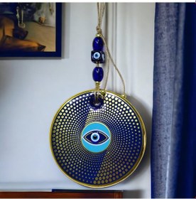 Resim Yaldızlı Nazar Boncuklu Duvar Süsü Gözlü Duvar Dekoru 