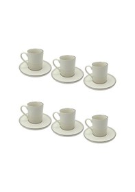 Resim Gümüş Yaldızlı 6 Kişilik Klasik Porselen Kahve Fincan Takımı Beyaz 