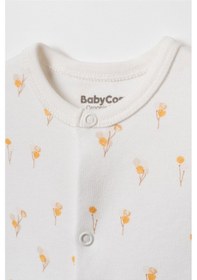 Resim Babycosy Organic Wear %100 Organik Pamuk,2 Li Patikli Bebek Tulum Yenidoğan Uzun Kollu Çıtçıtlı Tulum Seti Unisex Bebek Ekru 