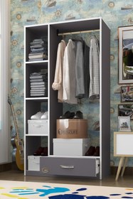 Resim Kenzlife Giysi Dolabı Mengühan 175*90*40 Gri Gardırop 1 Çekmeceli 