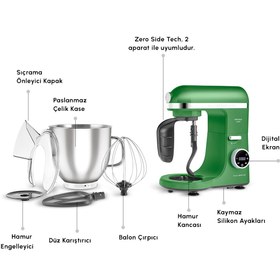 Resim Karaca Mastermaid Chef Ultra D2000W Dijital Ekranlı Hamur Yoğurma Makinesi Emerald Green 7L 