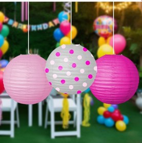 Resim Pembe Kağıt Fener Seti 3 Lü 25 Cm Tüm Yaşlar 