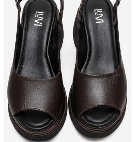 Resim Luvishoes Laure Kahverengi Hakiki Deri Kadın Dolgu Tabanlı Sandalet 