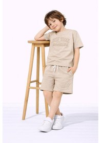 Resim Miniko Kids Erkek Çocuk Kabartma Modelli Pamuk Şortlu Takım Ekru 