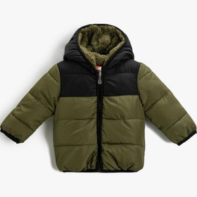 Resim Erkek Bebek Şişme Mont Kapüşonlu İçi Peluş Astarlı Fermuarlı 