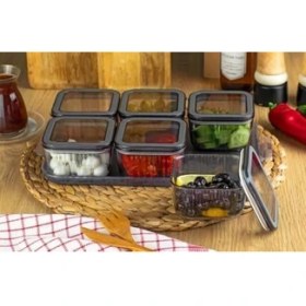 Resim Storemax Tepsili Lüx 6 Bölmeli 13 Parça Kahvaltılık Seti - Vakum Kapaklı Krital Kahvaltı ve Çerez Sunum Takımı 