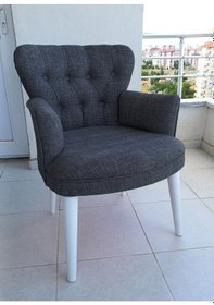 Resim Kayser Home Berjer - Tekli Koltuk - Keten Kumaş - Ahşap Beyaz Ayak - Gri Gri 