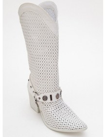 Resim Luvi Shoes Lıza Beyaz Cilt Kemerli Kalın Topuklu Kadın Yazlık Çizme Beyaz 