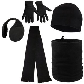 Resim Kışlık Polar Eldiven Bere Boyunluk Kulaklık Atkı 5'li Set 