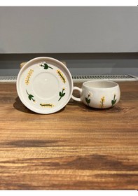 Resim Dal Papatya Desenli Tabakl Seramik Kupa, Mug, Double Türk Kahvesi 