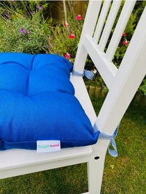 Resim Mavi Renk Pamuklu Kumaş Pofidik Kare Dekoratif Sandalye Minderi 3 