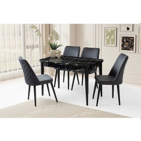 Resim Kelebek Kütük Sonata Ahşap Salon Yemek Masa Sandalye Takımı 4 Sandalyeli Ortadan Açılır Büyüyen 70x1 Siyah Mermer 