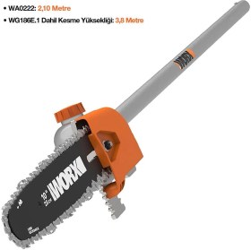 Resim Worx WA0222 WG186E.1 ile Uyumlu 25CM Teleskobik Uzatmalı Zincirli Dal Budama Başlığı 